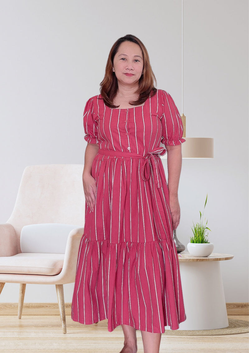 MEGHAN Puff Sleeves Maxi Dress - Stripes 018