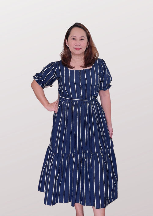 MEGHAN Puff Sleeves Maxi Dress - Stripes 017