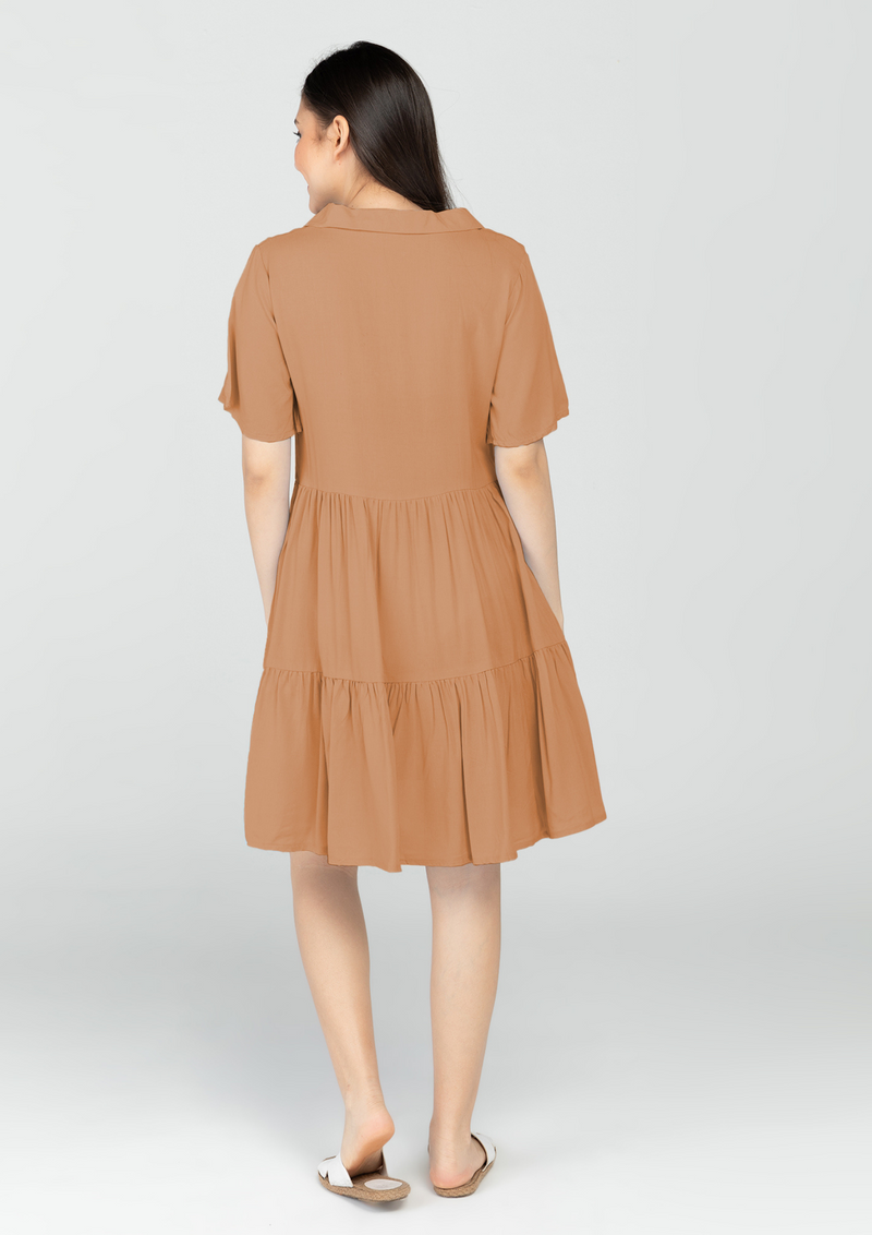 GRACE Button Up Collared Tiered Dress (Cotton Linen Fabric)