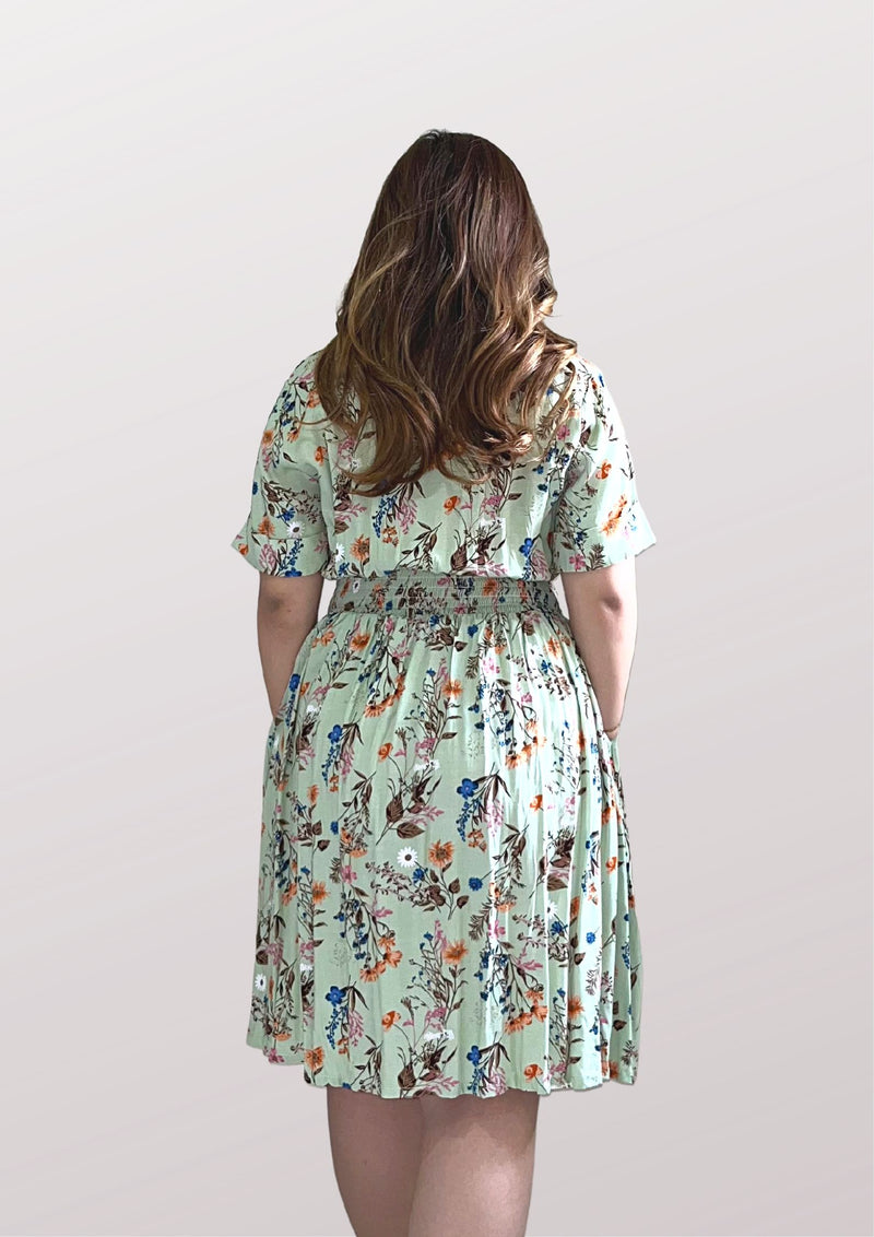 CARRIE Collared Printed Sage Dress 014