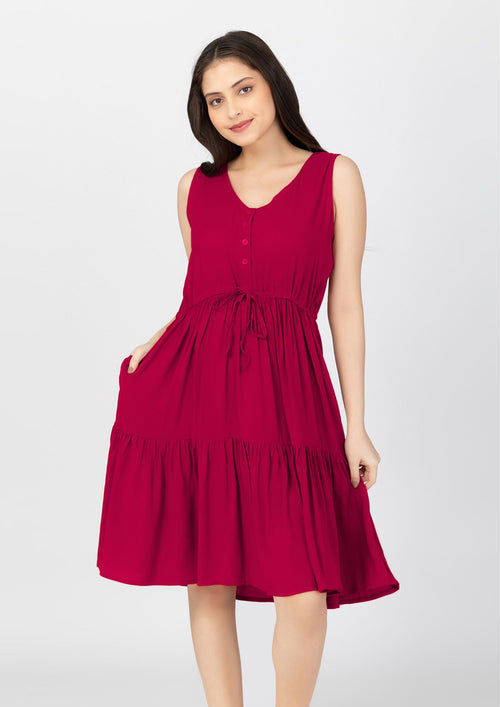 LILY Sleeveless Buttoned Tiered Dress