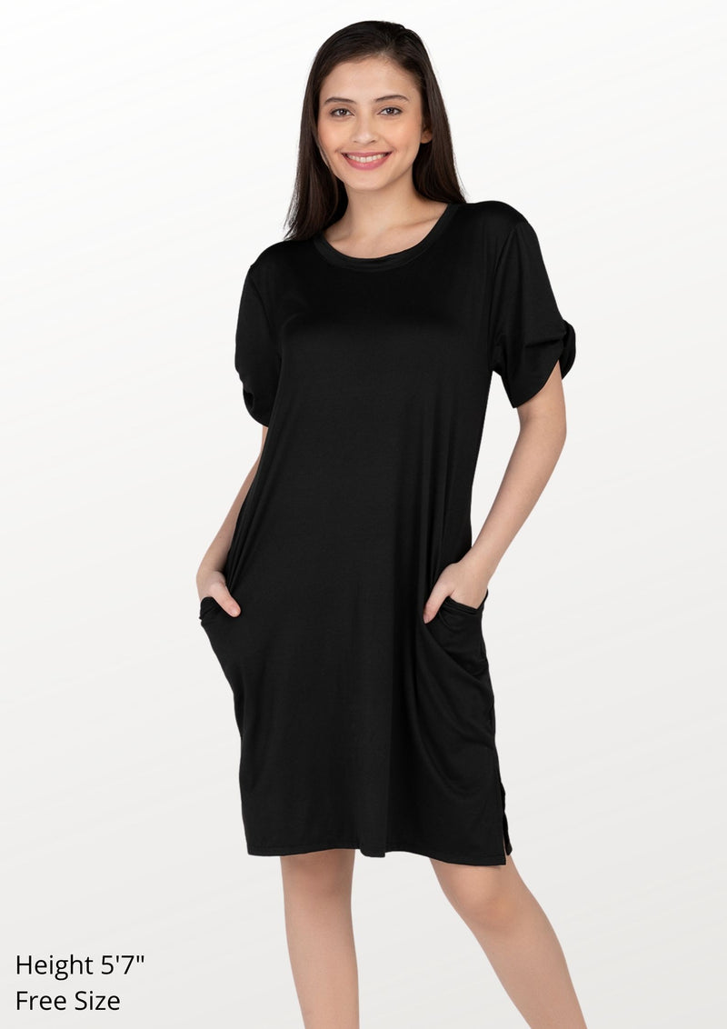 ALYSSA Twist Sleeve Shirt Dress