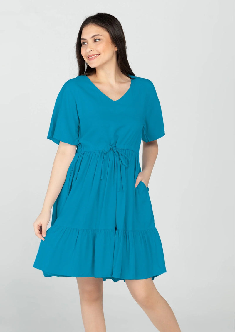 KEIRA V-neck Butterfly Sleeves w/ Drawstring Dress