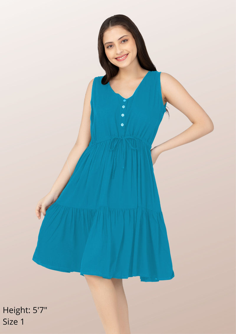 LILY Sleeveless Buttoned Tiered Dress