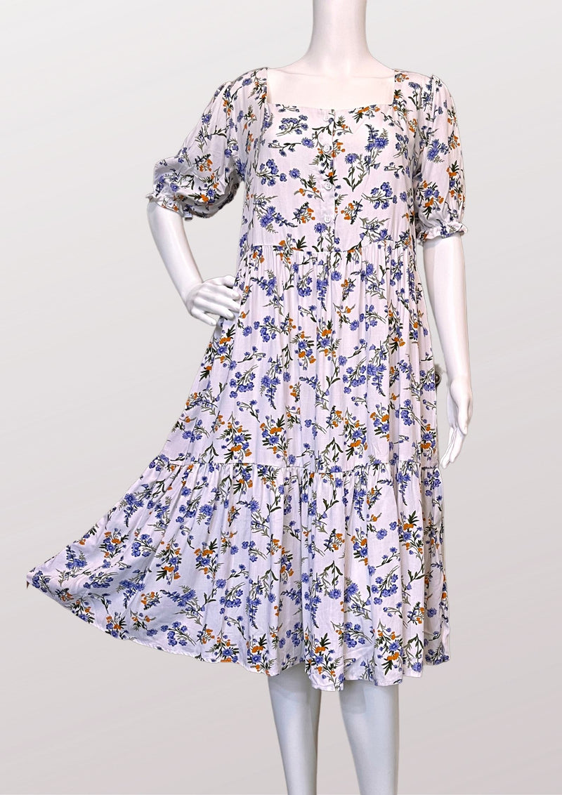 MEGHAN Puff Sleeves Maxi Dress  - Printed 013