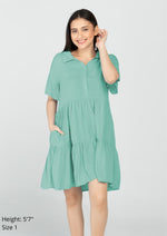 GRACE Button Up Collared Tiered Dress