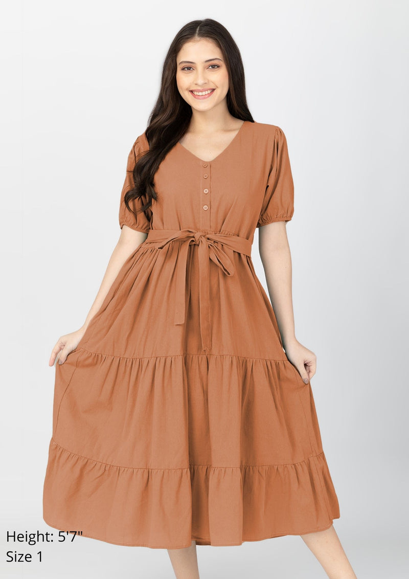 YSABEL Puff Sleeves Maxi Dress  - Copper