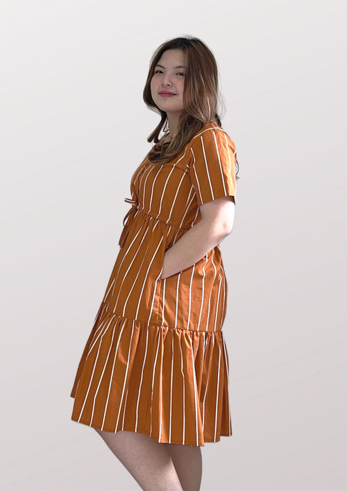 BELA Midi Drawstring Dress - Stripes 021