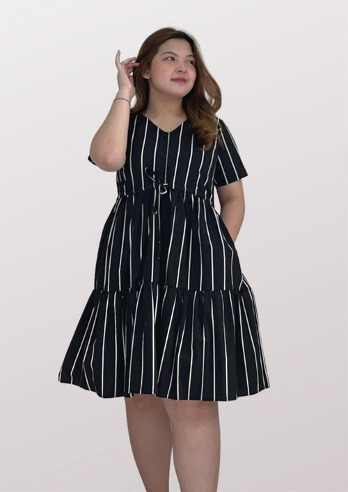 BELA Midi Drawstring Dress - Stripes 022