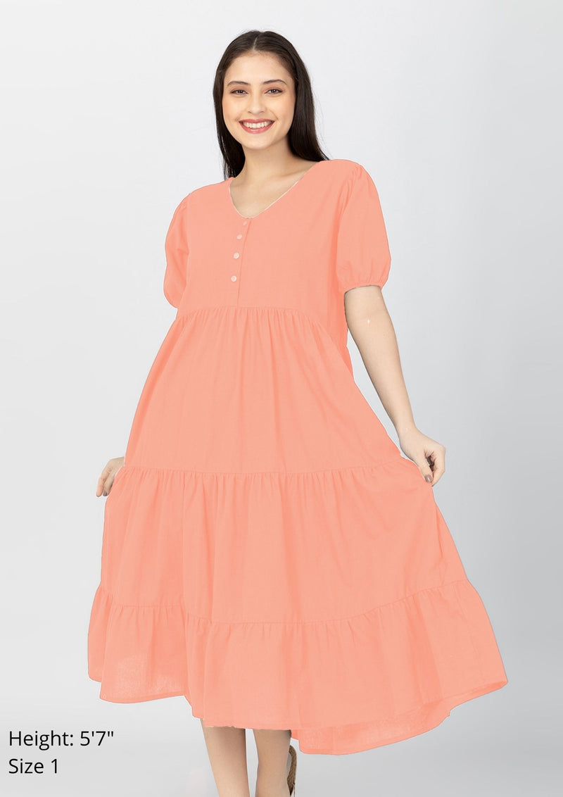 YSABEL Puff Sleeves Maxi Dress  - Salmon