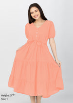 YSABEL Puff Sleeves Maxi Dress  - Salmon