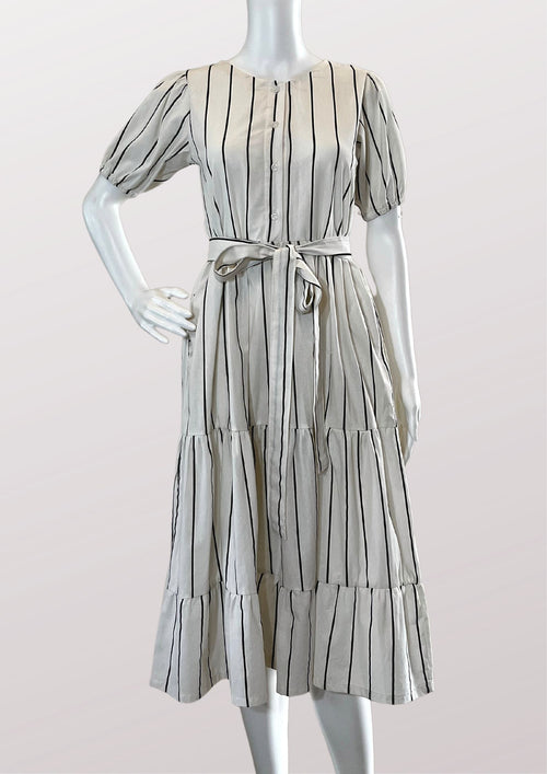 LYZIE Puff Sleeves Maxi Dress  - Stripes 012