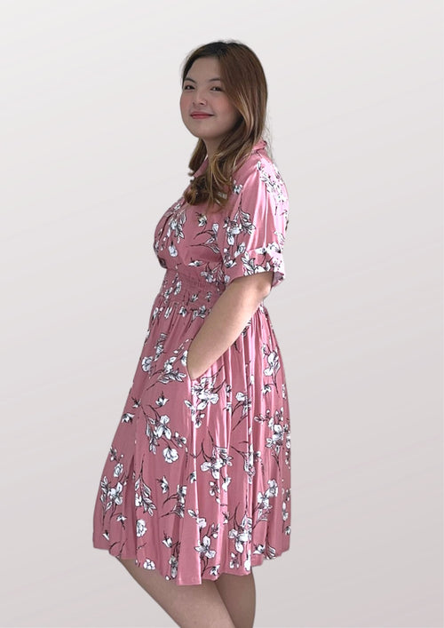 CARRIE Collared Printed Pink Dress 012