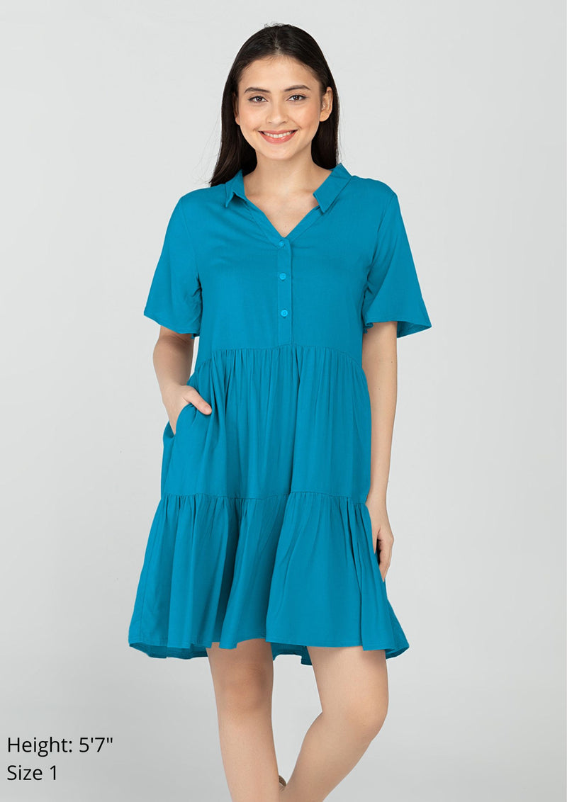 GRACE Button Up Collared Tiered Dress