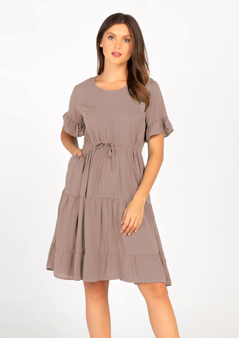 STELLA Drawstring Dress in Soft Linen Fabric