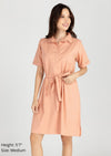 CLAIRE Premium Cotton Linen A-Line Sports Collar Dress - Peach