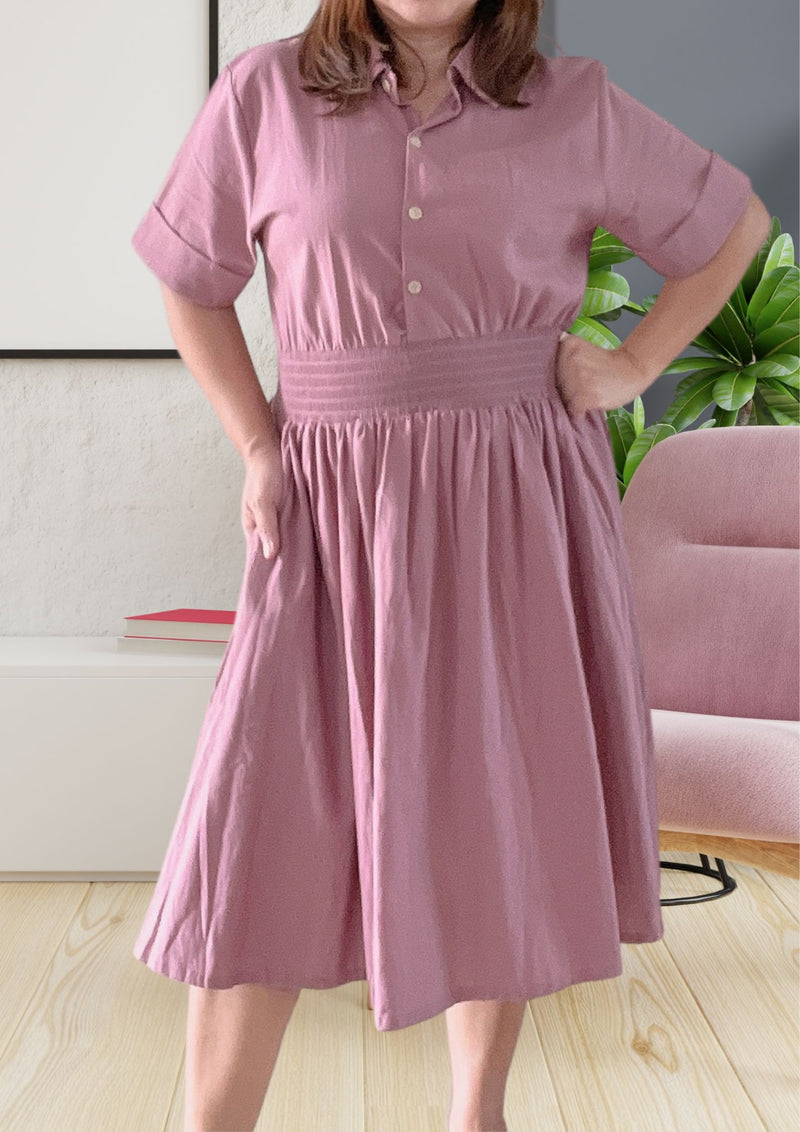 CARRIE Collared Dress - Dark Old Rose