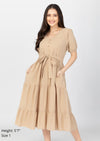 YSABEL Puff Sleeves Maxi Dress  - Latte