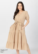 YSABEL Puff Sleeves Maxi Dress  - Latte