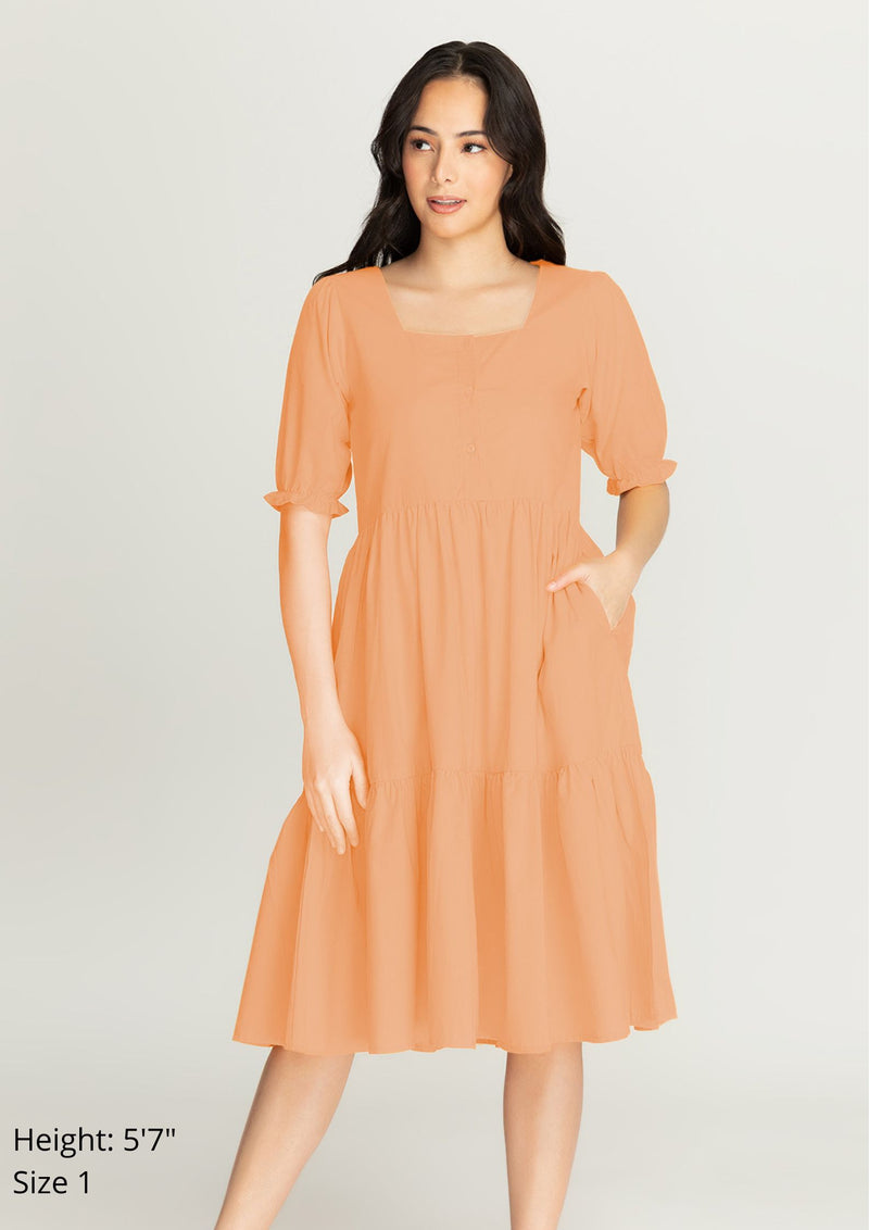 MEGHAN Puff Sleeves Maxi Dress  - Coral Peach