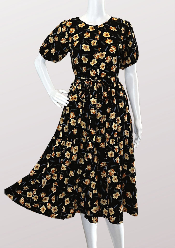 LYZIE Puff Sleeves Maxi Dress  - Printed 013
