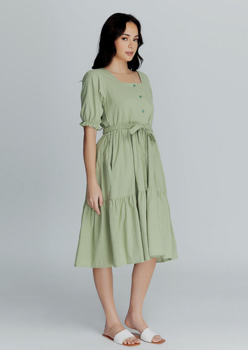 MEGHAN Puff Sleeves Maxi Dress  - Sage Green