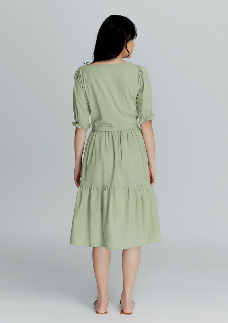 MEGHAN Puff Sleeves Maxi Dress  - Sage Green