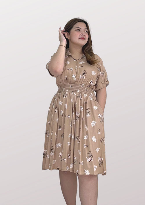 CARRIE Collared Printed Mocha Dress 013