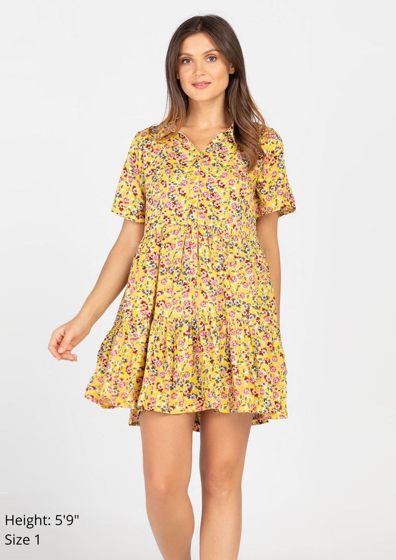 GRACE Button Up Collared Tiered Dress - Printed 012