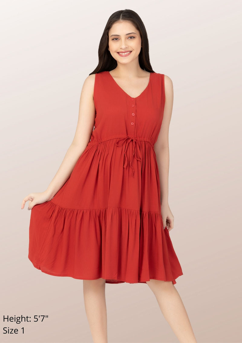 LILY Sleeveless Buttoned Tiered Dress