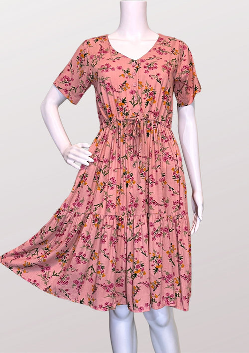 BELA Midi Drawstring Dress  - Printed 012