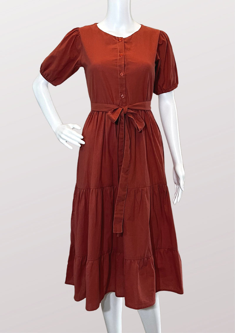 LYZIE Puff Sleeves Maxi Dress  - Rust Red