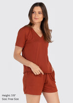 LILA SHORTS V-Neck Loungewear - Rust Red