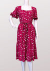 MEGHAN Puff Sleeves Maxi Dress  - Magenta Printed 012