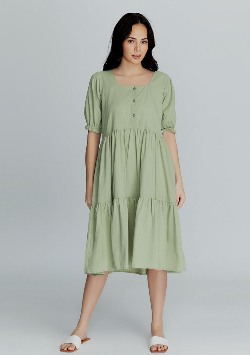 MEGHAN Puff Sleeves Maxi Dress  - Sage Green