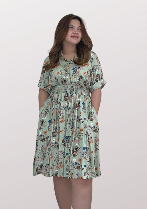 CARRIE Collared Printed Sage Dress 014