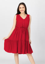 LILY Sleeveless Buttoned Tiered Dress