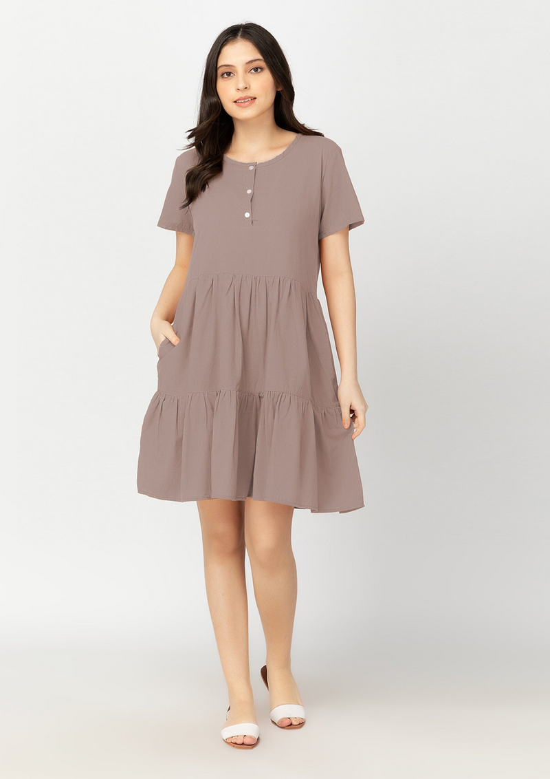 ELLISE Tiered Buttoned Dress