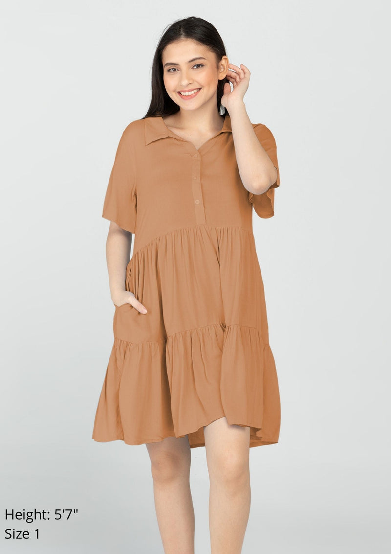 GRACE Button Up Collared Tiered Dress