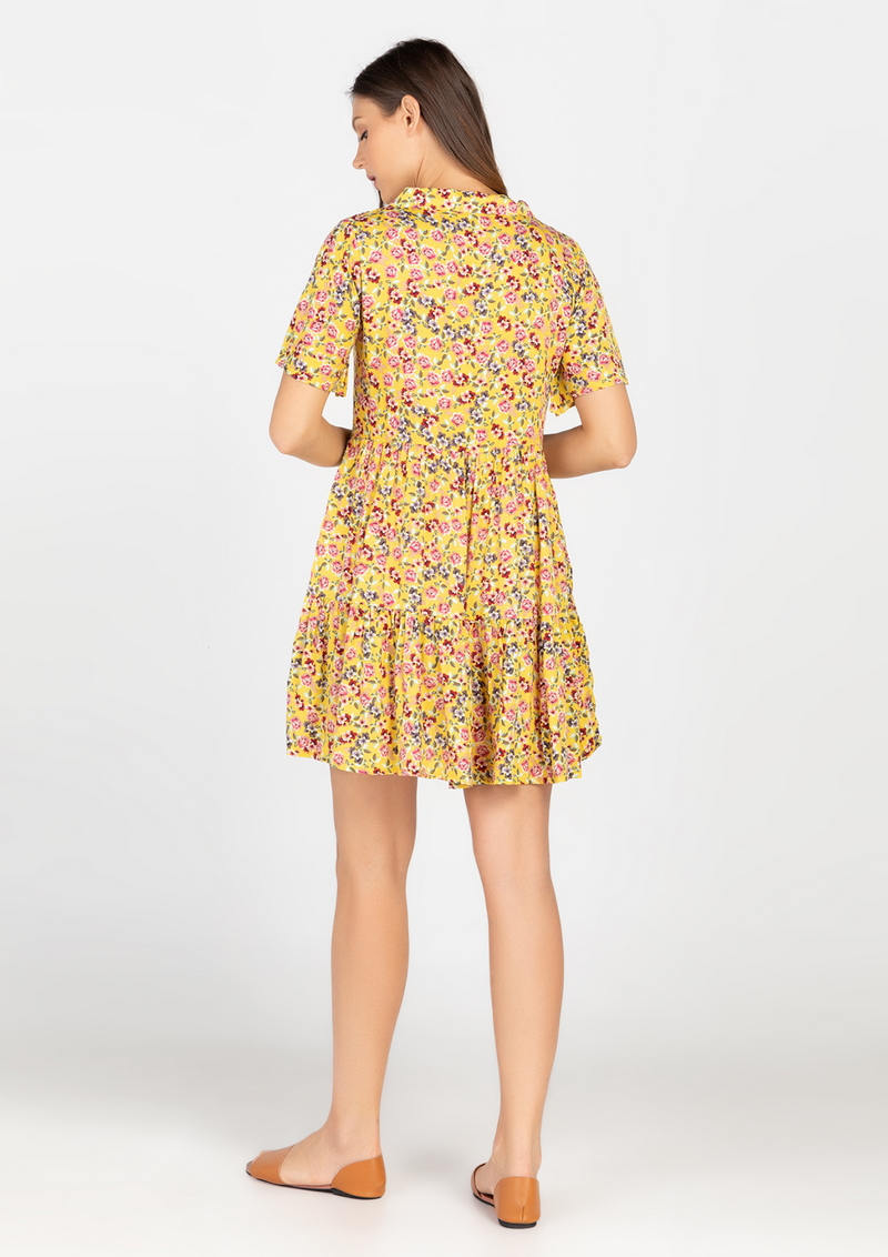 GRACE Button Up Collared Tiered Dress - Printed 012