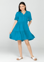 GRACE Button Up Collared Tiered Dress