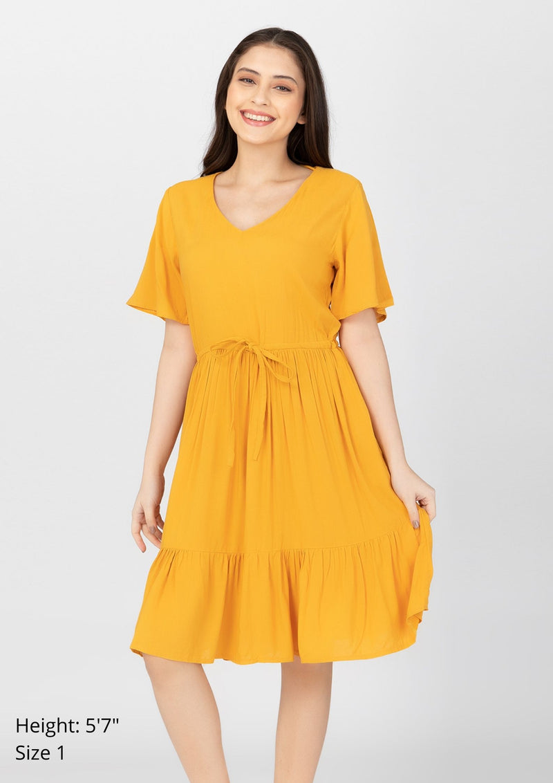 KEIRA V-neck Butterfly Sleeves w/ Drawstring Dress