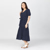 YSABEL Puff Sleeves Maxi Dress  - Navy