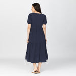 YSABEL Puff Sleeves Maxi Dress  - Navy