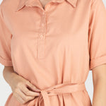 CLAIRE Premium Cotton Linen A-Line Sports Collar Dress - Peach