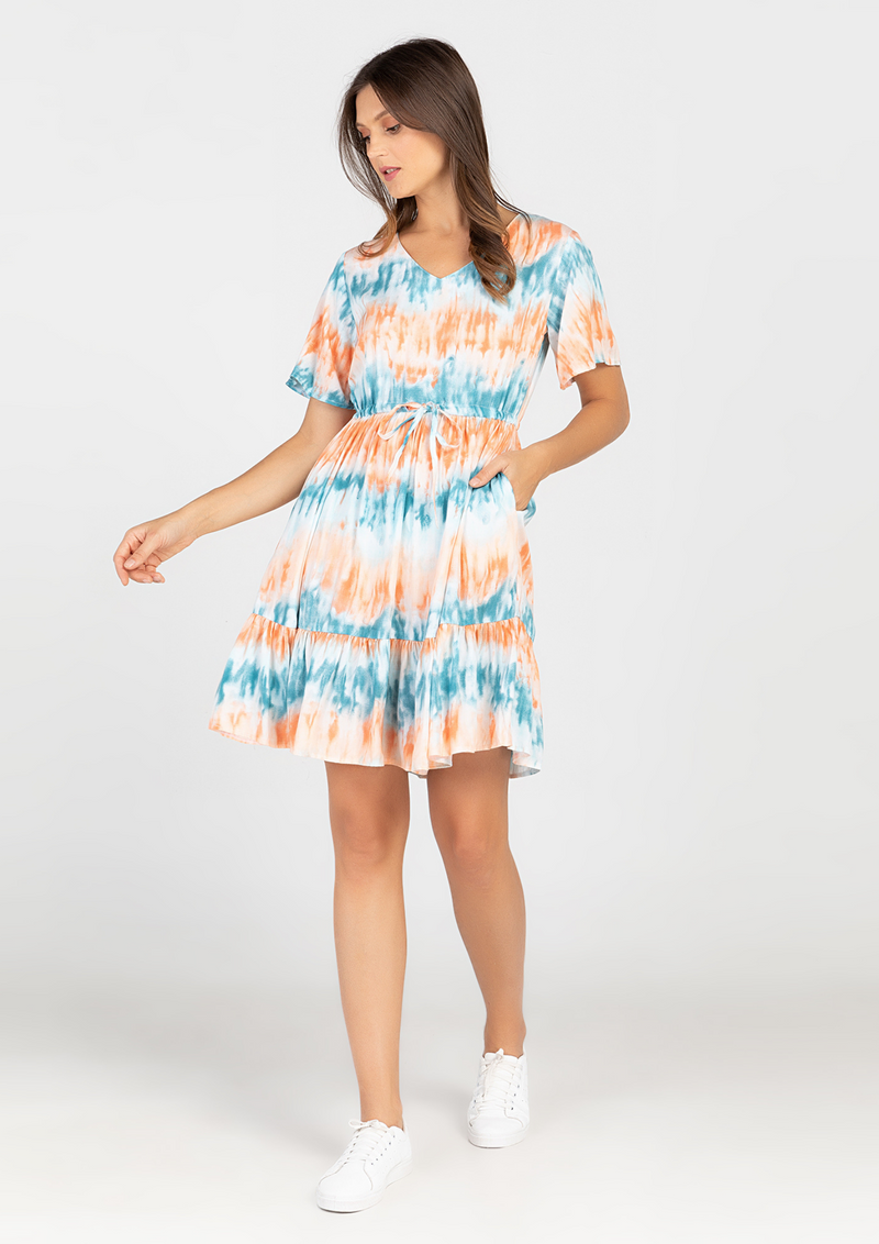 KEIRA V-neck Butterfly Sleeve Dress - Printed 023