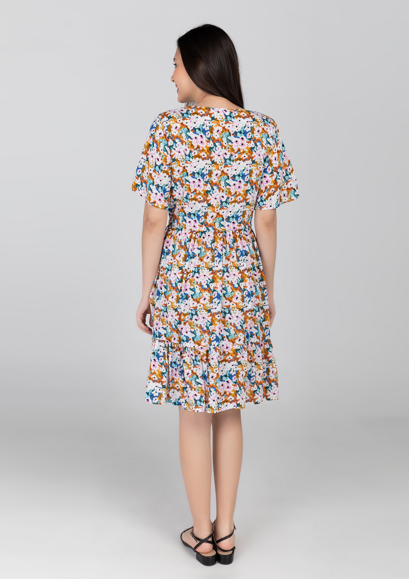 KEIRA V-neck Butterfly Sleeve Dress - Printed 025