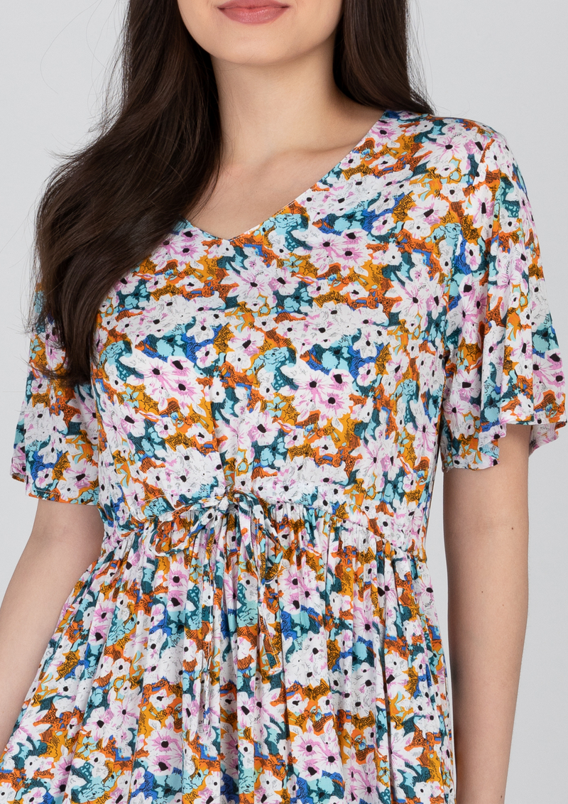 KEIRA V-neck Butterfly Sleeve Dress - Printed 025