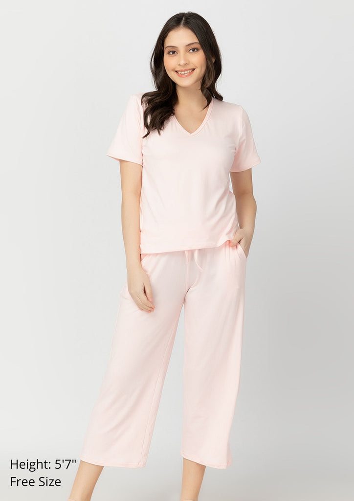 LILA Cropped Pants Lounge Co-Ords - Blush Pink