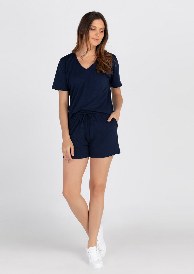 LILA SHORTS V-Neck Loungewear - Navy,  Black